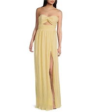 Lulus Majestic Strapless Cut-out Satin Plisse Long Dress