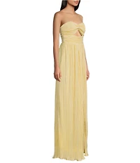Lulus Majestic Strapless Cut-out Satin Plisse Long Dress