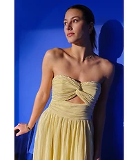 Lulus Majestic Strapless Cut-out Satin Plisse Long Dress