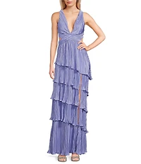 Lulus Mulholland Cutout Plisse Ruffle Maxi Dress