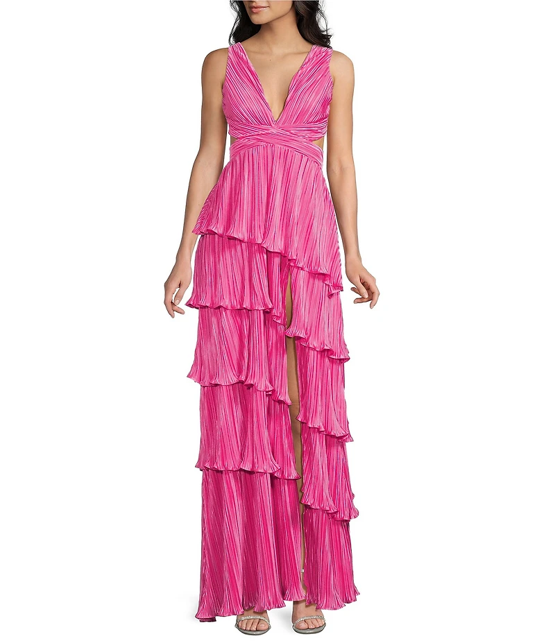 Lulus Mulholland Cutout Plisse Ruffle Maxi Dress