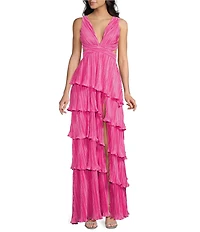 Lulus Mulholland Cutout Plisse Ruffle Maxi Dress