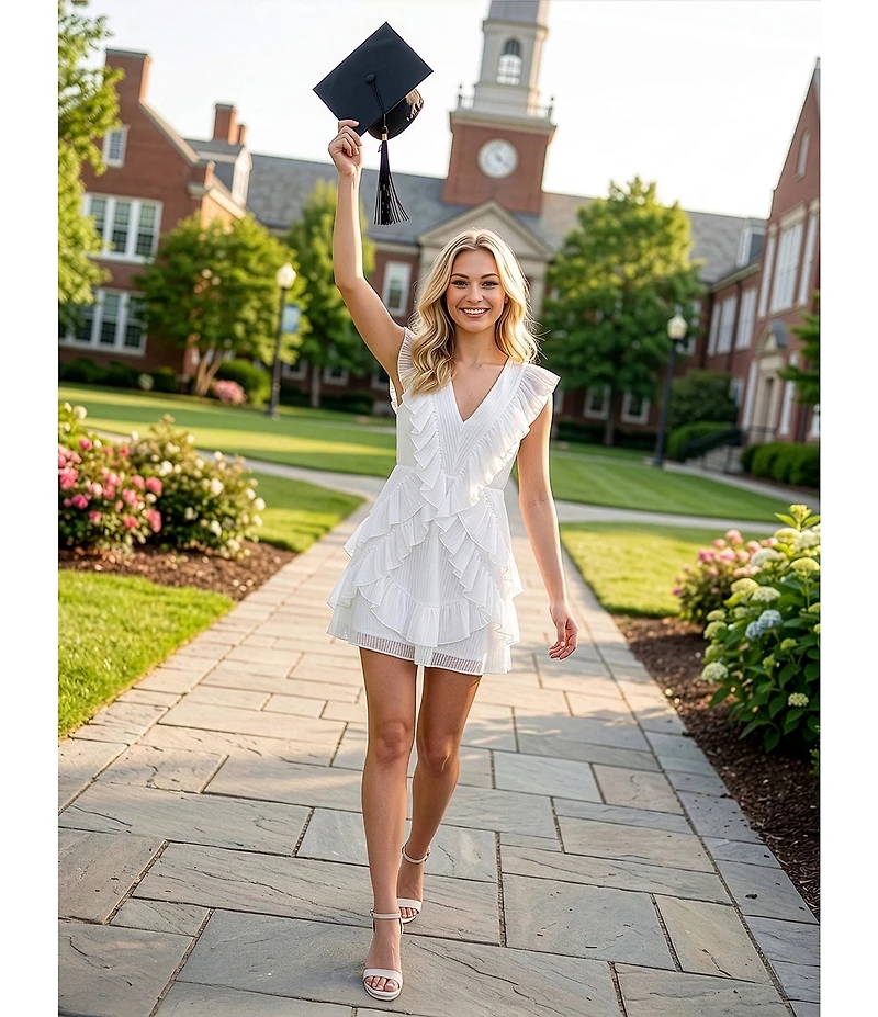 Lulus Nova Pleated V-Neck Sleeveless Ruffle Mini Dress