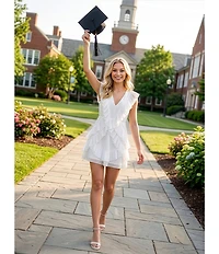 Lulus Nova Pleated V-Neck Sleeveless Ruffle Mini Dress