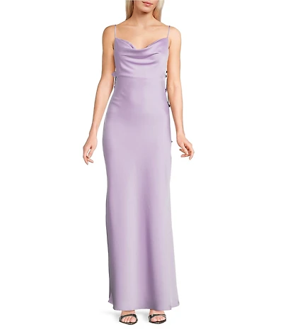 Lulus Pandora 3D Floral Scarf Cowl Neck Sleeveless Maxi Dress