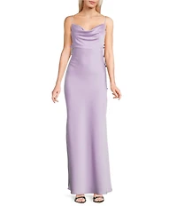 Lulus Pandora 3D Floral Scarf Cowl Neck Sleeveless Maxi Dress