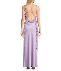 Lulus Pandora 3D Floral Scarf Cowl Neck Sleeveless Maxi Dress