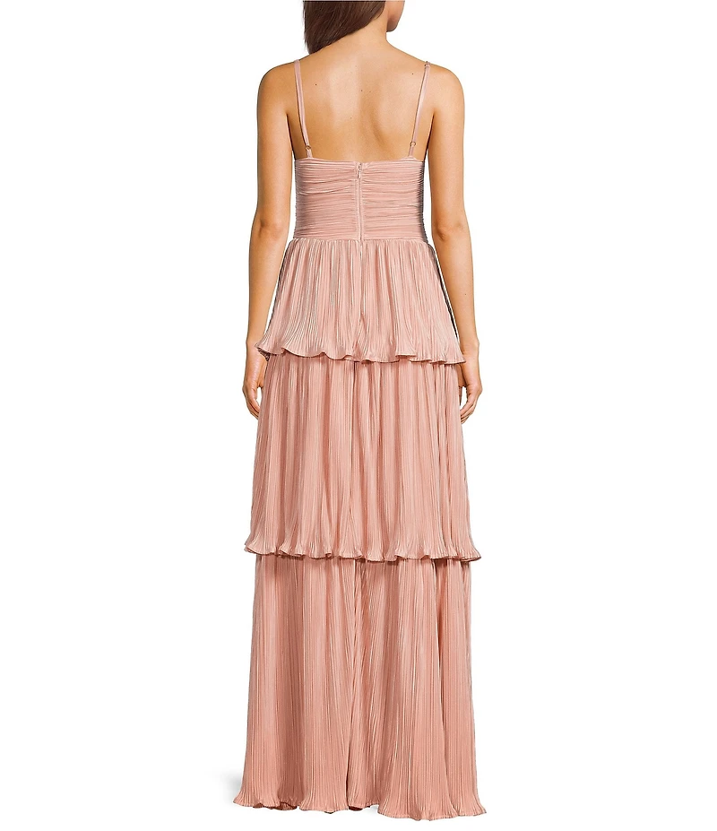 Lulus Plisse Fortuna Tiered Sweetheart Neckline Cut Out Long Dress