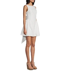 Lulus Romilly Poplin Boat Neck Sleeveless Bow Back Mini Dress