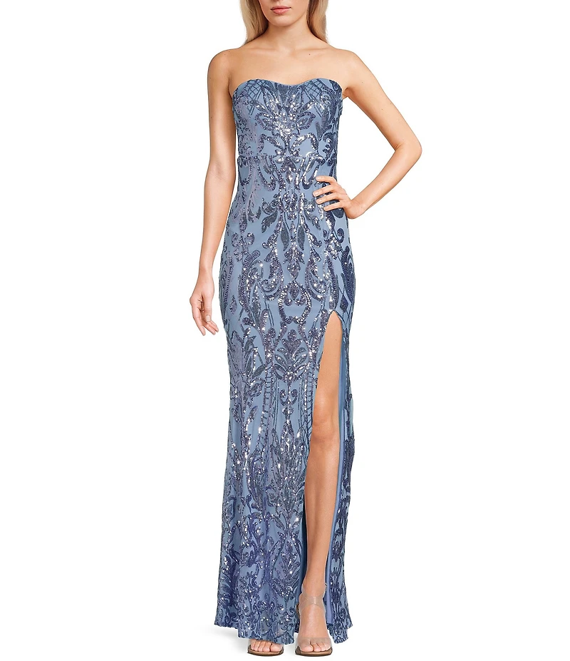 Lulus Sequin Pattern Delmar Strapless Mermaid Dress
