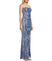Lulus Sequin Pattern Delmar Strapless Mermaid Dress