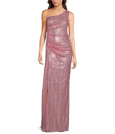 Lulus Sequin Fairhaven One Shoulder Long Dress