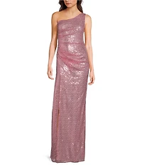 Lulus Sequin Fairhaven One Shoulder Long Dress