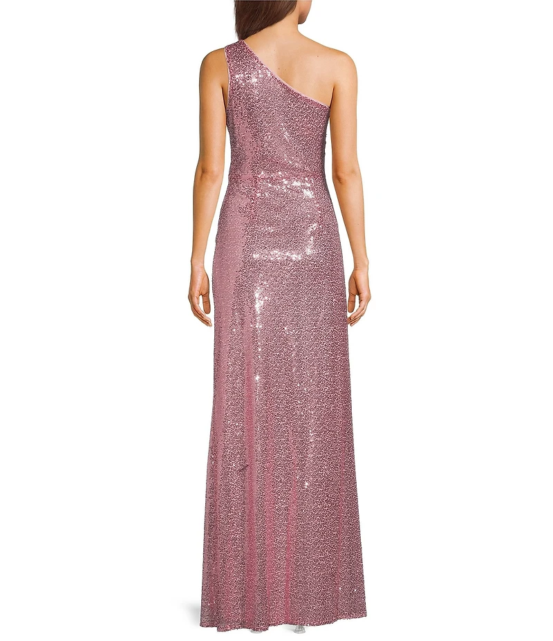 Lulus Sequin Fairhaven One Shoulder Long Dress