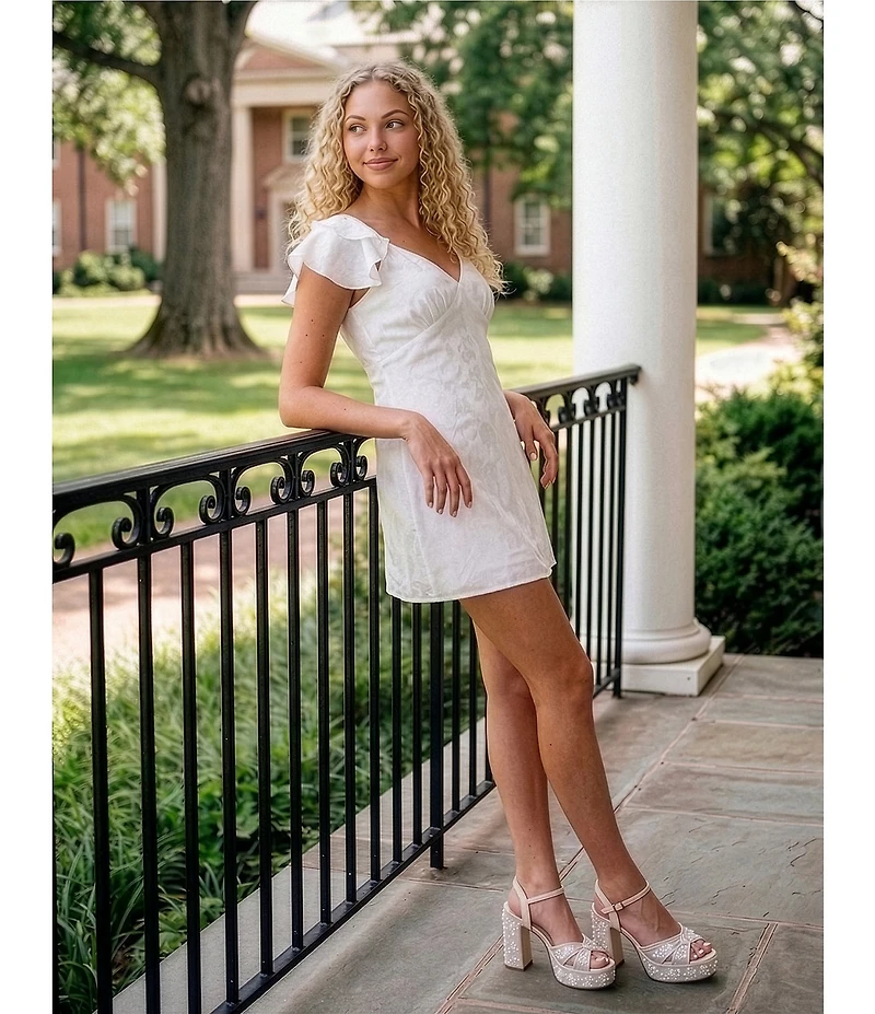 Lulus Sinclair Flutter Sleeve Satin Jacquard Mini Dress