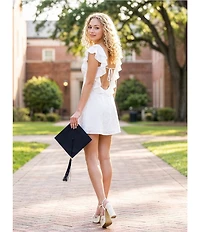 Lulus Sinclair Flutter Sleeve Satin Jacquard Mini Dress