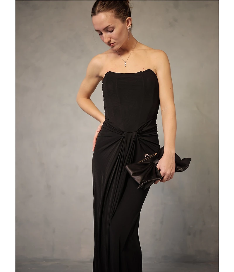 Lulus Siren Corset Drape Front Long Dress