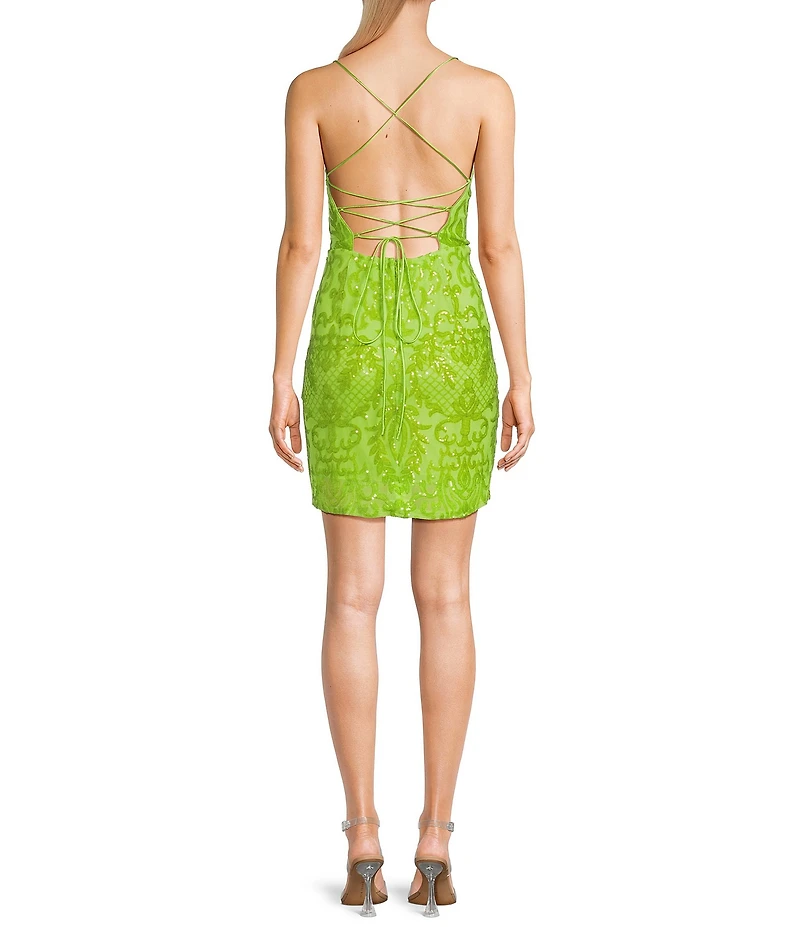 Lulus Textured Sequin Lace Up Mini Dress