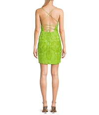 Lulus Textured Sequin Lace Up Mini Dress