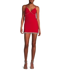 Lulus V-Neck Rhinestone Fringe Mini Dress
