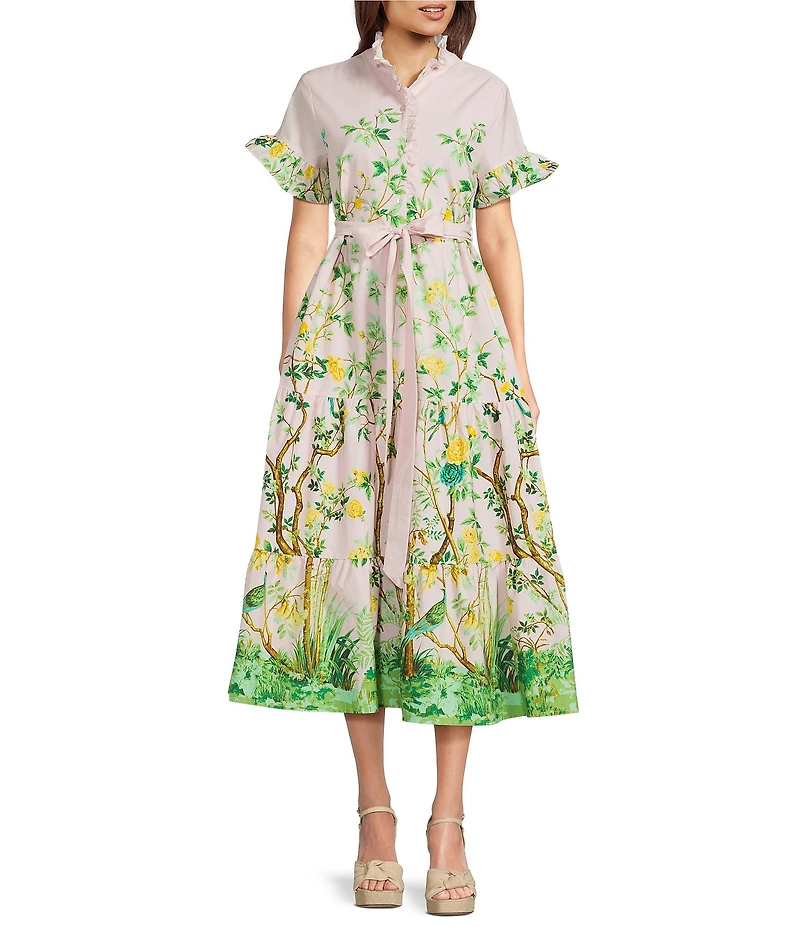 Luna Midi Button Front Tie Waist Dress