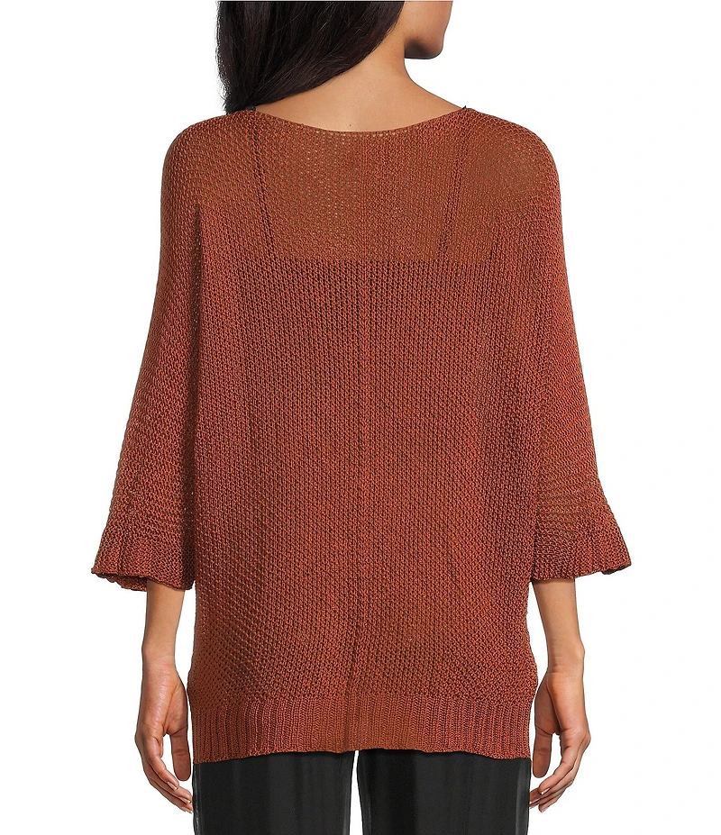 M Made in Italy Knit V-Neck 3/4 Sleeve Mid Gauge Sweater Top