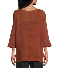M Made in Italy Knit V-Neck 3/4 Sleeve Mid Gauge Sweater Top