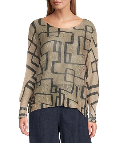 M Made in Italy Abstract Printed Scoop Neck Long Sleeve Knit Top