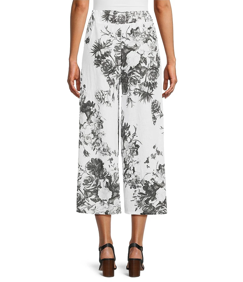 M Made in Italy Coordinating Floral Linen Blend Elastic Waist Wide Leg Pants