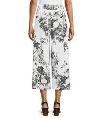 M Made in Italy Coordinating Floral Linen Blend Elastic Waist Wide Leg Pants