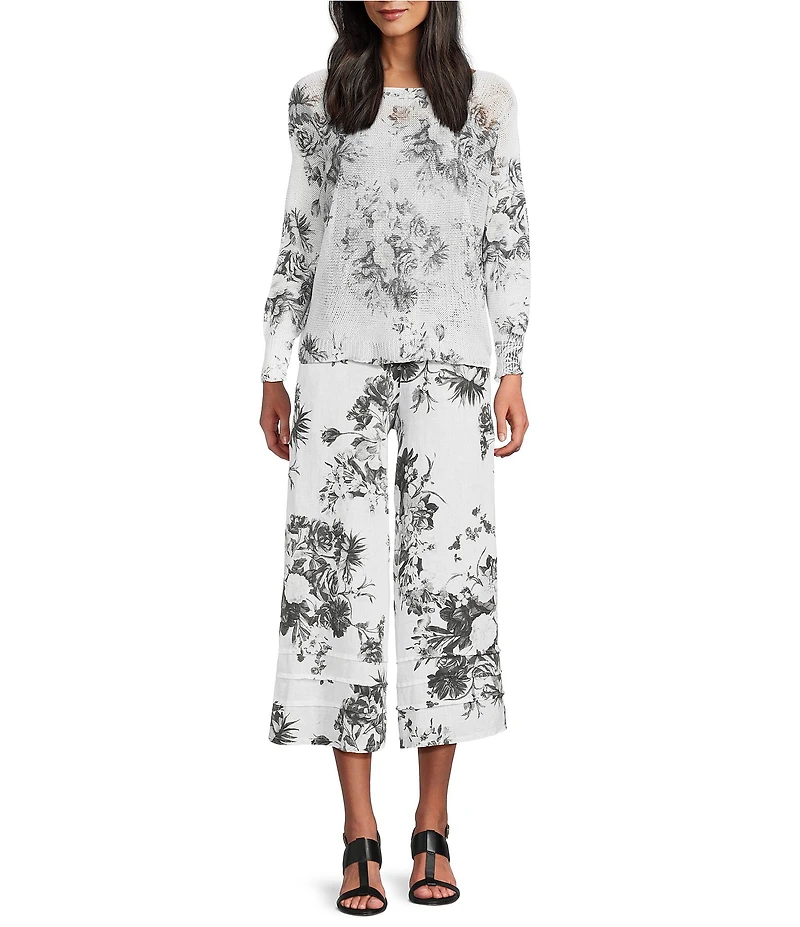 M Made in Italy Coordinating Floral Linen Blend Elastic Waist Wide Leg Pants
