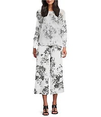 M Made in Italy Coordinating Floral Linen Blend Elastic Waist Wide Leg Pants