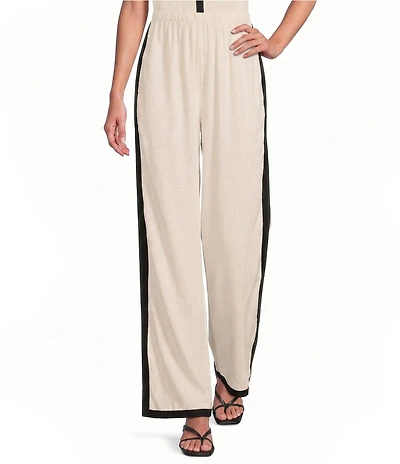 M Made In Italy Coordinating Linen Blend Colorblock Wide Leg Pants