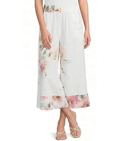 M Made In Italy Coordinating Linen Blend Floral Wide Leg Large Cuff Pants