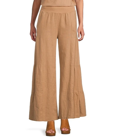 M Made In Italy Coordinating Mixed Media Linen Blend Wide leg Tiered Pants