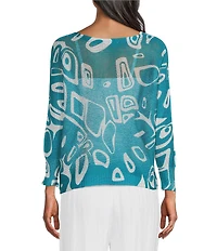 M Made In Italy Cotton Blend Printed Knit Boat Neck Long Bat Sleeve Top