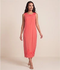 M Made in Italy Cotton Embroidered Eyelet Border Scoop Neck Sleeveless Maxi Shift Dress