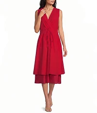 M Made in Italy Cotton Faux Wrap V-Neck Sleeveless Layered Midi Dress