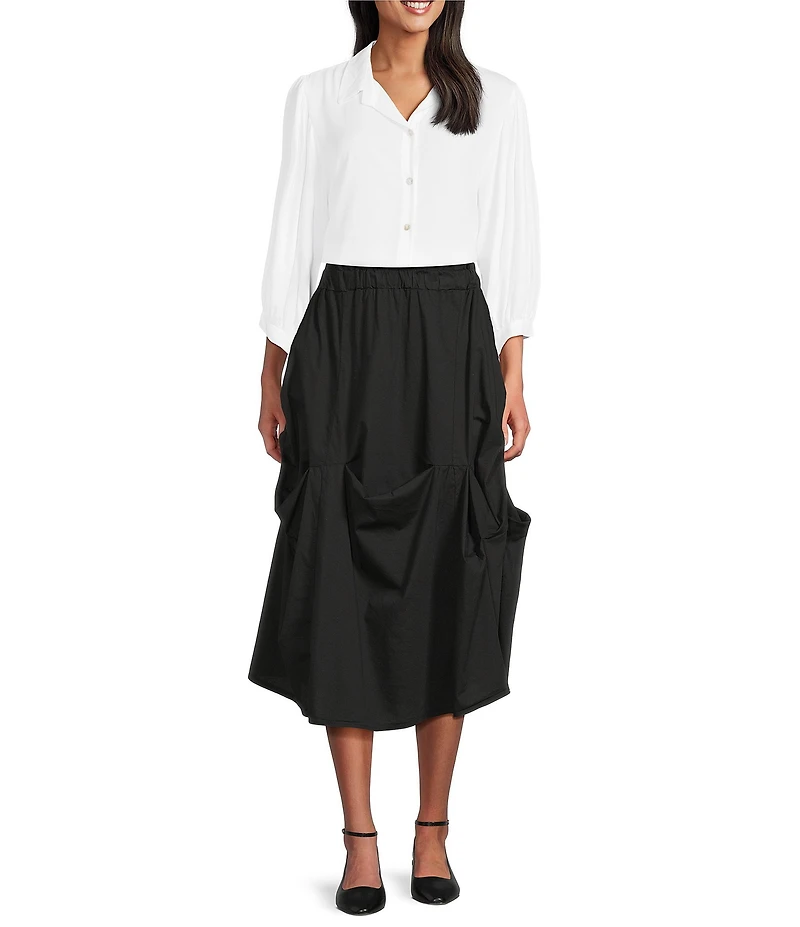 M Made in Italy Cotton Gathered A-Line Midi Skirt