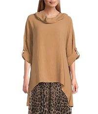 M Made in Italy Cowl Neck 3/4 Sleeve High-Low Oversized Tunic