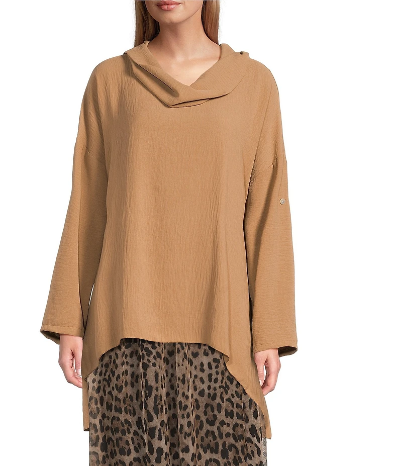 M Made in Italy Cowl Neck 3/4 Sleeve High-Low Oversized Tunic