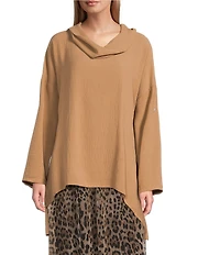 M Made in Italy Cowl Neck 3/4 Sleeve High-Low Oversized Tunic