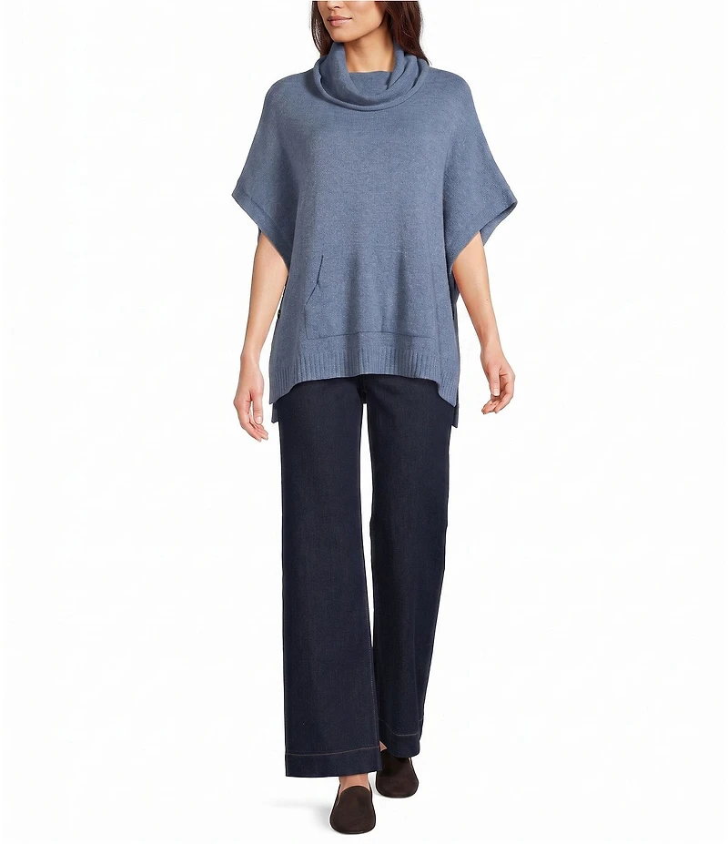 M Made in Italy Cowl Neck Short Sleeve Sweater Poncho