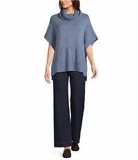 M Made in Italy Cowl Neck Short Sleeve Sweater Poncho