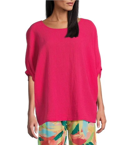 M Made in Italy Crew Neck Elbow Sleeve Poncho Top