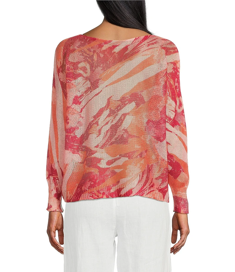 M Made in Italy Crew Neck Long Sleeve Printed Knit Top