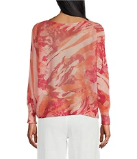 M Made in Italy Crew Neck Long Sleeve Printed Knit Top