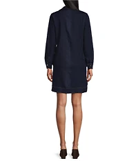 M Made in Italy Denim Point Collar Long Sleeve Shift Dress