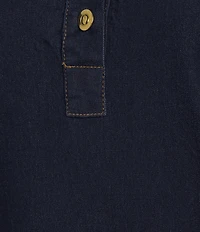 M Made in Italy Denim Point Collar Long Sleeve Shift Dress
