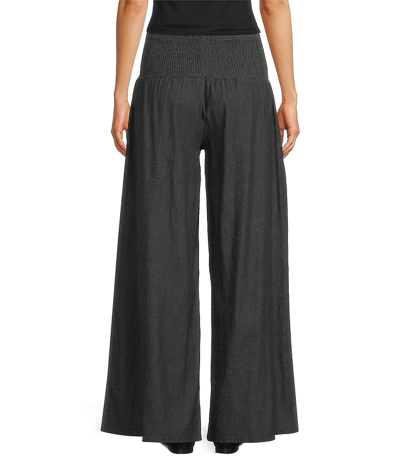 M Made in Italy Denim Wide Leg Smocked Waistband Jeans